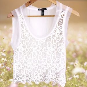 Teen Vogue x Mystylelab Sheer Crochet Lace Raw Hem Sleeveless Scoop Neck Top
